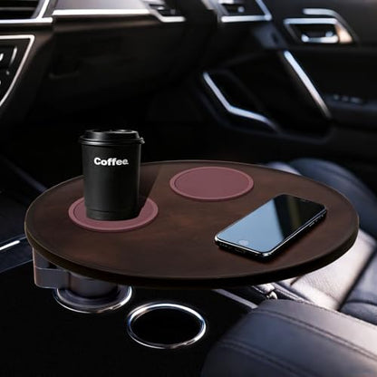 Car Desk for Laptop 360° Rotating Wood Car Tray,Car Laptop Desk and Car Food Tray Compatible with Tesla Model Y/3/S, Fits for Ford Explorer /F150/Maverick and Most Vehicles with Round Cup Holders