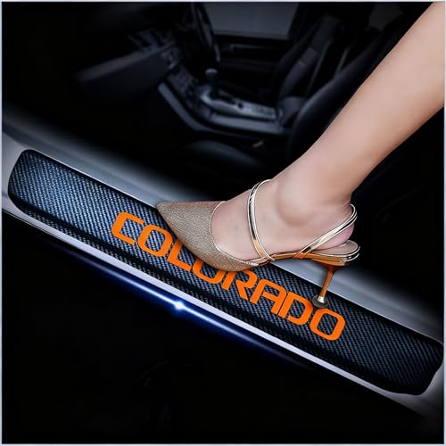 4Pcs Car Door Sill Protector for Chevy Colorado, Carbon Fiber Anti-Scratch Guard for Chevy Colorado Accessories - Self-Adhesive Car Door & Sill Protector -Orange - color: Orange