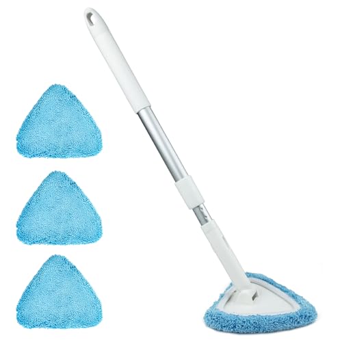 BITOPE Windshield Cleaning Tool, 26" Adjustable Handle, 3pcs Microfiber Pads, Ideal for Cleaning Inside Exterior SUVs, Trucks, RVs, Glass Mirror & More - color: Sky Blue