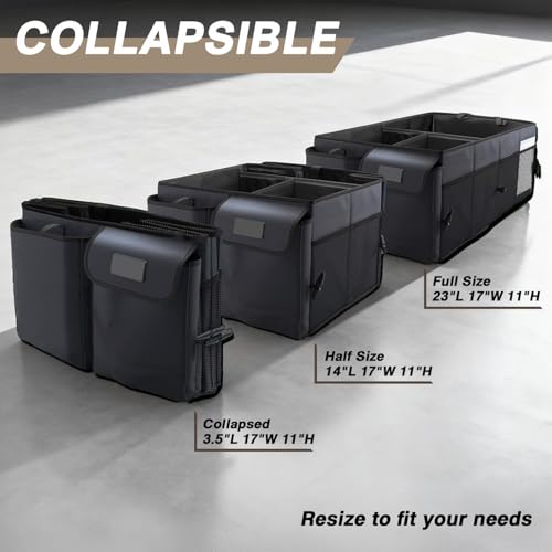 Collapsible Car Trunk Organizer - Multi-Compartment Storage for SUV/Truck/Sedan - Adjustable Straps Secure Belongings - Waterproof & Durable Interior (Grey)