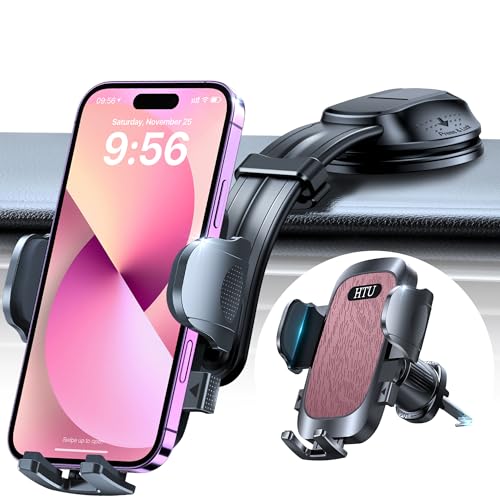 HTU Upgraded Strongest Suction Car Phone Holder Bendable Arm, Never Block View Rotatable Cellphone Mount for Dashboard Windshield Vent, Cradle Stand for iPhone 17 16 15 14 13 12 Pro Max (Dark Pink) - color: Dark Pink