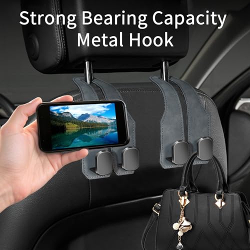 Car Seat Headrest Hooks for Purses and Bags, 4 Pack Bag Purse Holder for Car with Double Metal Hooks, Car Purse Hanger, Headrest Back Seat Handbags Hook Cute Hanging Accessories, Grey - color: Grey 4pcs