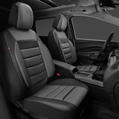 CAR PASS Leather Seat Covers Full Set Universal Water Resistant 3D Foam Back Support, Luxury Comfort Automotive 5 Seat Covers All Season Fit for SUV,Sedan,Van, Airbag Compatible Elegance(Gray Black) - color: Black and Gray