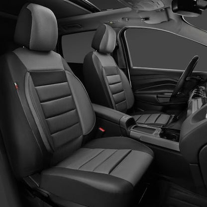 CAR PASS Leather Seat Covers Full Set Universal Water Resistant 3D Foam Back Support, Luxury Comfort Automotive 5 Seat Covers All Season Fit for SUV,Sedan,Van, Airbag Compatible Elegance(Gray Black) - color: Black and Gray