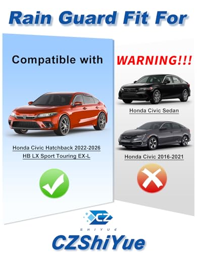 Extra-Thick Window Rain Guards Fit for Honda Civic Hatchback 2022 2023 2024 2025 2026 HB LX Sport Touring EX-L Window Deflectors Window Vent Visors Shades - size: Fit for 2022-2026 Honda Civic Hatchback