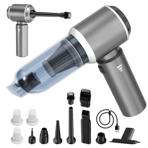4-in-1 Car Vacuum Portable Cordless & Dust Buster, 20000pa High Power Handheld Vacuum Cordless Rechargeable, Mini Vacuums with 3 Reusable Filter, Vacuum Cleaner for Car Home Office & Pet(Silver Gray) - color: Silver Gray
