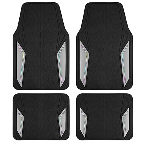 PIC AUTO Rubber Floor Mats, Silver Aluminum Film with Colorful Piping Floor Mats for Cars, Car Mats with Non-Slip Backing, All-Weather Protection, Trim-to-Fit Liner for Cars, SUVs, Trucks, Vehicles - color: Silver