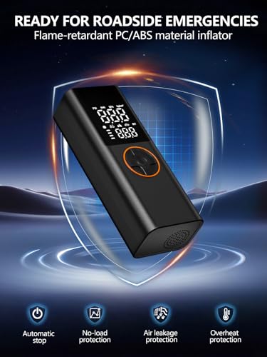 Tire Inflator Portable Air Compressor, 150PSI Cordless Tire Pump with USB Output, 12V DC Car Plug & Dual Power 6000mAh, Fast Inflation Air Pump for Cars, Bikes, Motorcycles and Balls