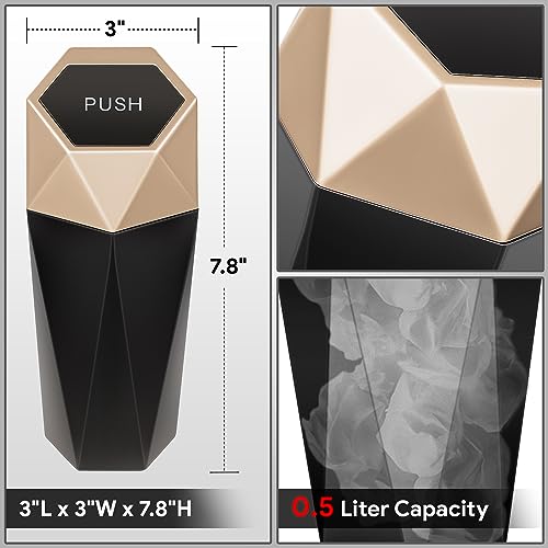 DNA Motoring Mini Car Auto Trash Can with Removable Lid, Leakproof Mini Garbage Bin for Automotive Home Office,Black/Gold,ZTL-OD-01-GD - color: Black/Gold, style: 1pc