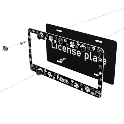 Paw Print License Plate Frame Love Dog Paw Print Steering Wheel Cover Funny Cars Decor Aluminum Fits Us Ca Car Vehicles - color: Dog Paw