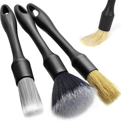 Car Detailing Brush Set Soft Bristles Ergonomic Handles for Air Vent Cleaning, Dashboard Dusting and Interior Wash, Black, 3pcs/Set - color: Black