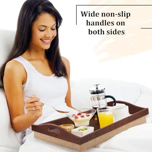 Tioncy 1 Piece Bamboo Lap Tray with Detachable Pillow 16.9'' x 13'' Lap TV Trays Desk with Handles for Adults Eating in Recliner Breakfast Housewarming Gift (Walnut Brown) - color: Walnut Brown