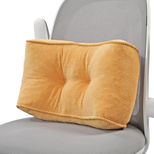 Lumbar Support Pillow for Office Chairs, Bite-Size Natural Latex Foam Back Support Pillow for Lower Back Pain Relief, Soft & Support Corduroy Desk Chair Cushion, M, Yellow - color: Yellow, size: M (17.5"x10")