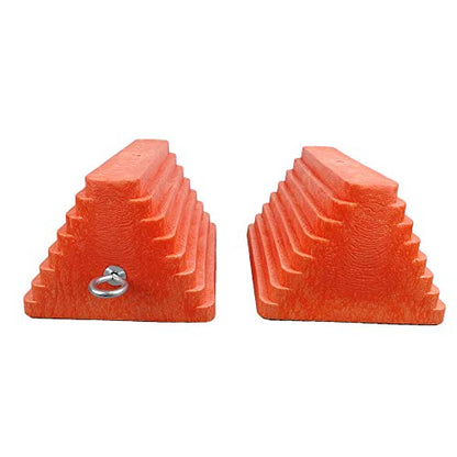 ROBLOCK 2 Pack Wheel Chocks Heavy Duty Orange with Eyebolt for Travel Trailer, 10" Length x 8" Width x 5.7" Height - color: Orange(2 Packs)