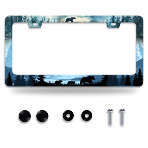 Bear License Plate Frame Forest Mama Bear License Plate Holder Funny Personalise Car Stainless Stee Decorative Parts for Standard Us Canada Vehicles 12x6 Inch for Women Men - color: Bear