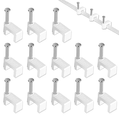 Cable Clips - CableGeeker 100 Pieces Ethernet Cable Clips with Nails 8mm Cord Holder for Cat6 Cat7 Flat Ethernet Cable (White) - style: Nail in Flat Cable Clips 100Pcs