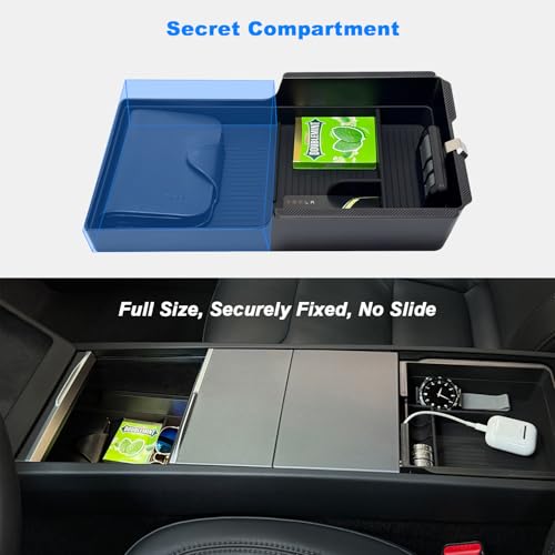 JVMA Center Console Organizer (Full Size) and Armrest Organizer for Tesla Model Y Juniper 2025 2026 and Model 3 Highland 2024-2026 (US Patent) - size: Model y '25-'26 & Model 3 '24-'26