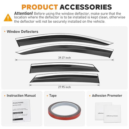 Shatterproof Taped-On Window Deflectors for Lexus NX200T NX300H 2015-2021 with Chrome Trim, Rain Guards, Window Visors for Car, Vent Deflector, 4pcs - size: For 2015-2021 NX200T/300H