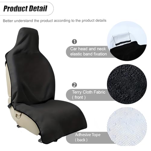 ZIMISI Waterproof Car Seat Covers, Non-Slip Towel Front Seat Covers, Sweat Car Seat Protector Cover for Gym Workout, Yoga, Running, Swimming, Beach & Hiking (Black) - color: Black