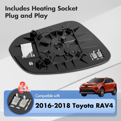 SNEMEEY Compatible with Toyota RAV4 Driver Side Mirror Glass 2016 2017 2018 - Left Side Replacement View Mirror, Heated Chrome Convex Mirror with Backing Plate and Rear Holder - color: Driver Side（LH）