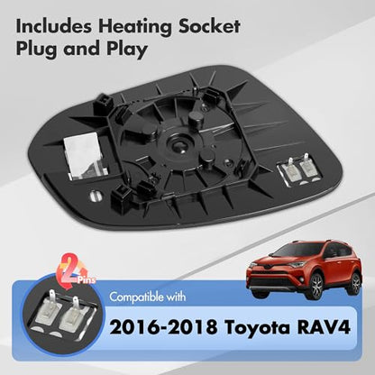 SNEMEEY Compatible with Toyota RAV4 Driver Side Mirror Glass 2016 2017 2018 - Left Side Replacement View Mirror, Heated Chrome Convex Mirror with Backing Plate and Rear Holder - color: Driver Side（LH）