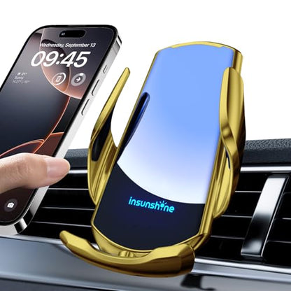 Wireless Car Charger, MAX 15W Fast Charging Auto Clamping, Sensing Phone Holder Mount, fit for iPhone 16 15 14 13 12 Pro Max Xs X, Samsung Galaxy S24 Ultra S23 S22 S21 S20 Note20 (5-Golden) - color: 5-Golden