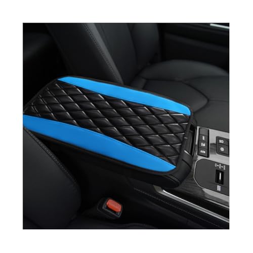 KVAEY Car Center Console Cushion Pad, 12.6 × 7.48 Inches Waterproof Car Armrest Seat Box Cover, PU Leather Armrest Cover Protector for Most Vehicle, Universal Car Interior Accessories (Black+Blue) - color: Black+Blue