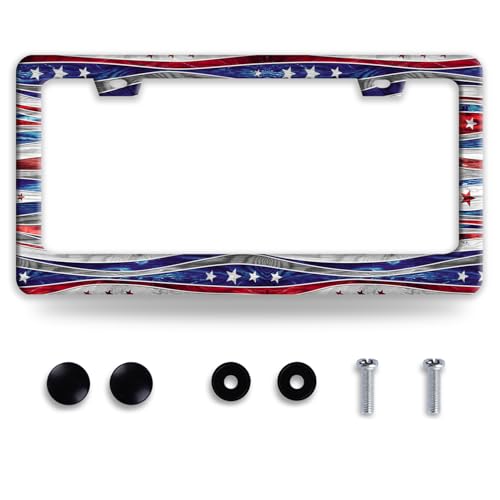 American Flag License Plate Frame Stainless Steel Patriotic USA License Plate Holder for Front or Rear Car Tags Funny Auto Accessory 12 x 6 Inch - color: Patriotic Red Blue White Flag