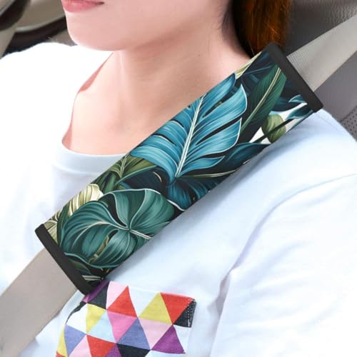 Seat Belt Cover Pad Tropical Palm Leaves Pattern Soft Safety Car Automotive Seat Belt Pads Cushion Shoulder Strap Covers for Cars or Bags, 2 Pcs - color: Tropical Palm Leaves Pattern
