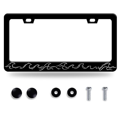 Waves License Plate Frame License Plate Stainless Steel Auto Parts Funny License Plate Decorative with Screws Size 12.3" x 6.3" for Men Women - color: Waves