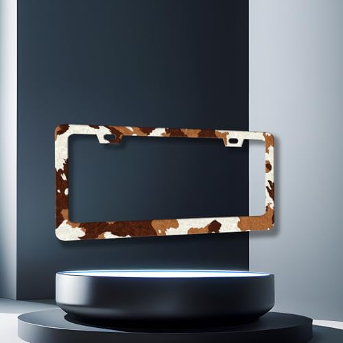 Brown White Cows Print License Plate Frame Animals Texture License Plate Holders Funny Stainless Steel Car Bracket 2 Hole with Screws Universal Auto Accessory License Plate Frames 6.2x12.2 Inch - color: Animals Brown White Cow Print