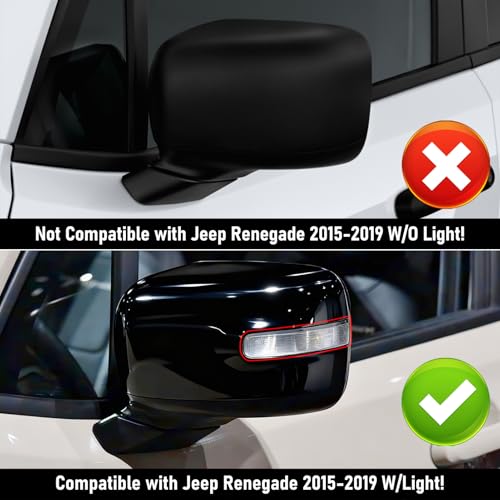 Moonlinks Compatible with Jeep Renegade Left Driver Side Mirror Cover Replacement 2015 2016 2017 2018 2019,Glossy Black Left Side Clip-on Mirror Cap With Turn Signal Light Replaces for CH1326103 - color: Left Black