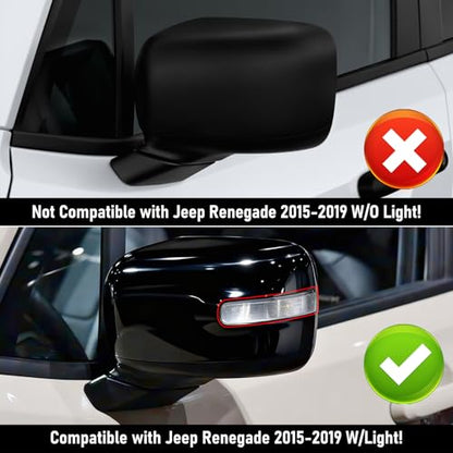Moonlinks Compatible with Jeep Renegade Left Driver Side Mirror Cover Replacement 2015 2016 2017 2018 2019,Glossy Black Left Side Clip-on Mirror Cap With Turn Signal Light Replaces for CH1326103 - color: Left Black
