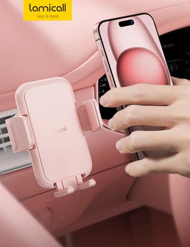 Lamicall 2026 Wider Clamp & Metal Hook Car Phone Holder Vent [Thick Cases Friendly] Phone Holders for Your Car Mount Automobile Hands Free Cradle Air Vent for iPhone 17 16 15 14 13 Pro Max Pink - color: NEW Upgraded - Pink