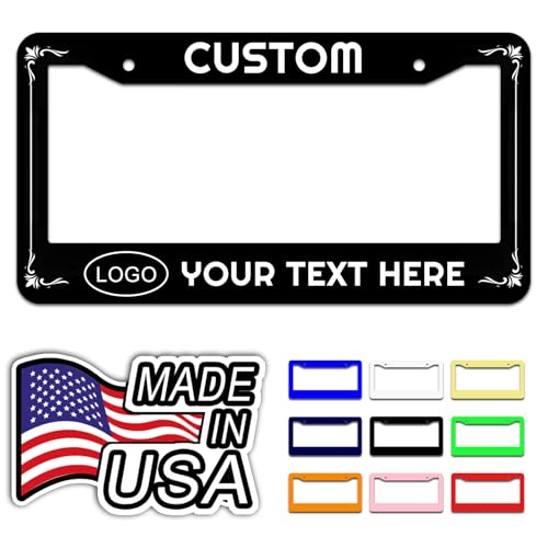 Custom Car License Plate Frame - Personalized with Text Aluminum Metal Number Plates Frames Novelty Customize Universal Fit Front Rear Cars Tag Holder Cover Black 12.3"x6.3" - color: Solid Color