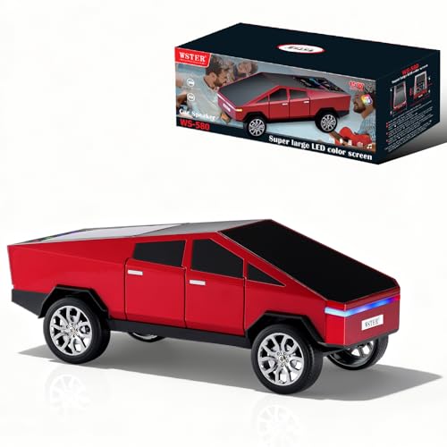 Futuristic Truck Bluetooth Replica Speaker with LED Display Screen – Portable Future-Style Audio with TWS Link, FM Radio, LED Lighting and Built-in Mic, For Every Technology and Truck Lover (Red) - color: Red