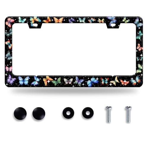 Colorful Butterflies License Plate Frame Funny Butterfly License Plate Frames Stainless Steel Accessories Cars Decor With 2 Holes Screws Fits Standard Us Ca Vehicles License Plate Holder 12.2 X 6 Inch - color: Color Butterfly