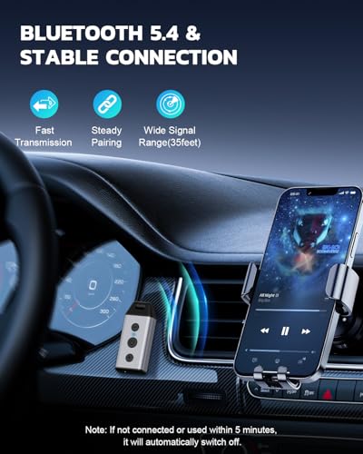 1Mii B04 Bluetooth 5.4 Receiver for Car, 3.5mm Jack AUX Bluetooth Car Adapter, Wireless Audio Receiver for Home Stereo with Volume Control, Hands-Free Clear Call, 16H Battery Life (RX Only)