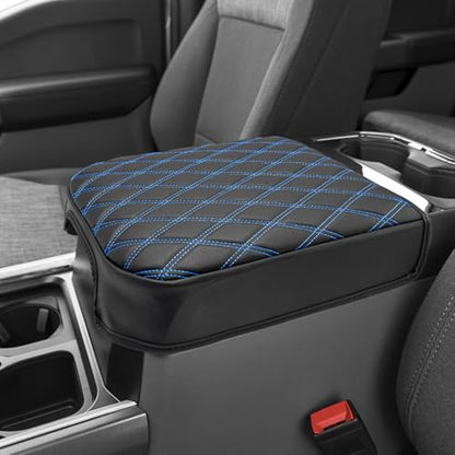 Center Console Armrest Cover for Ford F250 F350 F450 F550 Super Duty 2023 2024 2025 2026, Bucket Seat Console, Arm Rest Lid Box Cushion Pad, Anti-scratch, Black-Blue stitch - size: Bucket Seat, 23-26 F250-F550, Blue Stitch