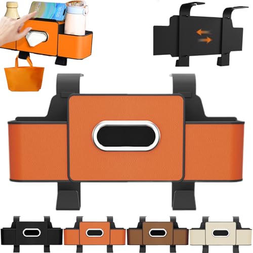 Car Multifunctional Seat Back Waterproof Storage Bag, Universal Multi Functional Car Seat Back Storage Box, Car Tissue Organizer with 2 Drink Cup Holder & 2 Hook Up (Orange) - color: Orange