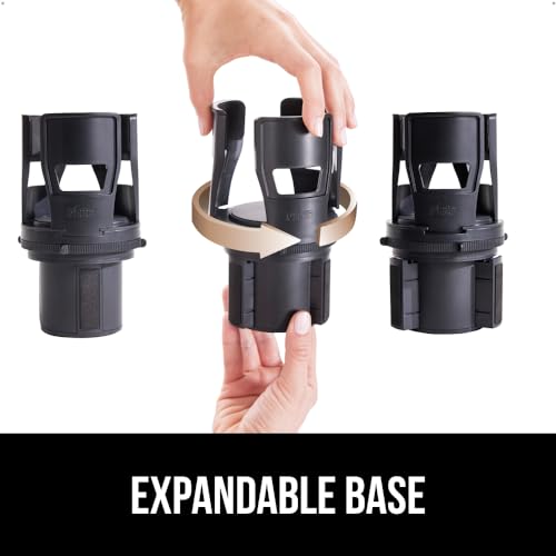 GORILLA GRIP Patent Pending Adjustable Car Cup Holder Expander, Keeps Water Bottle Secure, Expands to Fit 18 to 48 oz Large Bottles, Yeti, Owala, Stanley with Handle, Coffee Mug Insert for Cars, Black - color: Black