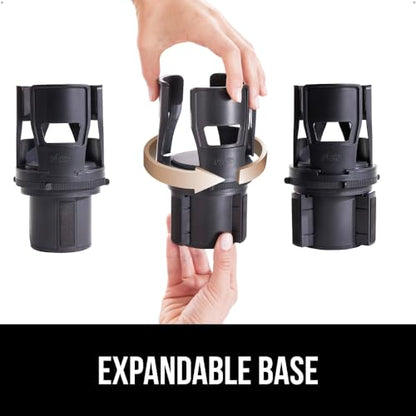 GORILLA GRIP Patent Pending Adjustable Car Cup Holder Expander, Keeps Water Bottle Secure, Expands to Fit 18 to 48 oz Large Bottles, Yeti, Owala, Stanley with Handle, Coffee Mug Insert for Cars, Black - color: Black