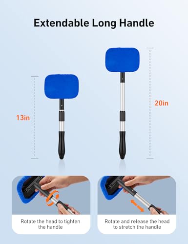 AstroAI Windshield Cleaner Tool, Microfiber Car Window Cleaner with 4 Reusable and Washable Microfiber Pads and Extendable Handle Auto Inside Glass Wiper Kit, Blue - color: Blue