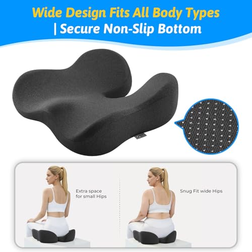 Seat Cushion for Tailbone & Sciatica Pain Relief – Certified & Ergonomist-Designed – Tapered Front Edge Reduces Thigh Pressure – Wide Memory Foam for Office Chair, Car, Wheelchair (Gray) - color: Gray