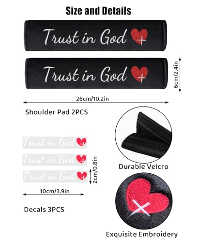 2 Pack Car Seat Belt Cover Pad with 3 PCS Trust in God Rearview Mirror Stickers,Soft Seatbelt Cushion Covers, Christian Car Accessories Gifts for Women and Men - color: Trust in God White