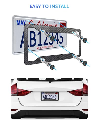 Carbon Fiber License Plate Frames- Black Carbon Pattern Aluminum Front & Rear Car Tag Holder Cover 2 Pack with Mount Hardware, Screws, Caps, Handlebar Stickers - style: Carbon Fiber-Aluminum-4 Hole