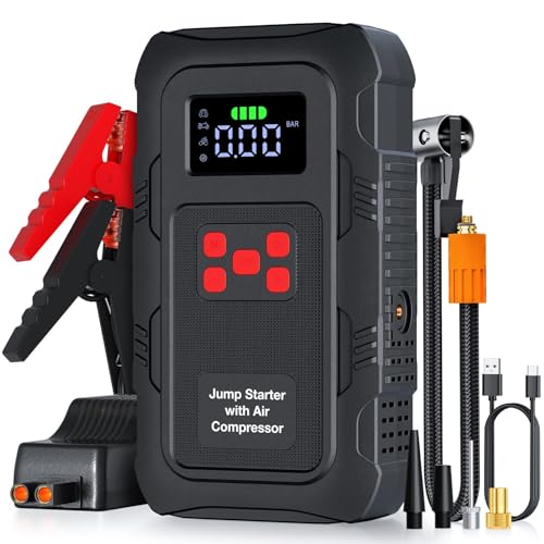 5000A Jump Starter with Air Compressor,A1 Car Jumper Starter with 150PSI Tire Inflator 12V Jump Box with LCD Display,Flashlight,Storage Case (Up 10L Gas/8L Diesel Engine - style: A1