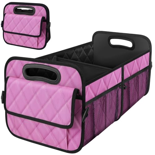 Deosk Car Trunk Organizer for SUV, Car Organizers and Storage with 6 Pocket, Car Accessories for Women/Men 70L Waterproof Polyester Trunk Organizer(Large, Pink) - color: Pink, size: Large