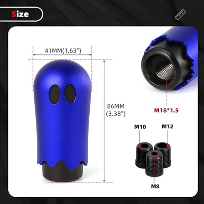 Ghost Shift Knob, Aluminum Weighted Automotive Gear Shift Manual knobs Lever with 3 Threaded Adapters M8 M10 M12 x 1.25, Universal for Vehicle Funny Cool Spooky Car Accessories (Blue) - color: Blue