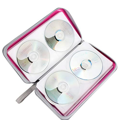 CD Case, Siveit DVD Case Holder 96 Capacity Hard Plastic CD DVD Disc Cases Storage Binder Wallet for Car Home Office Travel (Hot Pink) - color: Pink